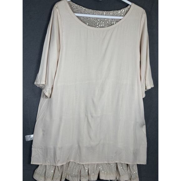 Amazing Lace Women's Sequin Babydoll Dress Size M Champagne Gold Balloon Sleeve - Picture 4 of 16